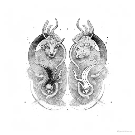 large gemini twin with Scorpio and Taurus background tattoo design idea