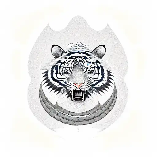 Traditional Japanese tiger warrior with a quality assurance symbol tattoo design idea