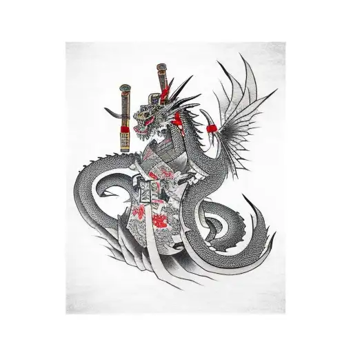 Traditional Japanese warrior with a dragon tattoo design idea