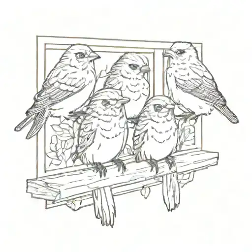 3 little birds sitting in windowsill tattoo design idea