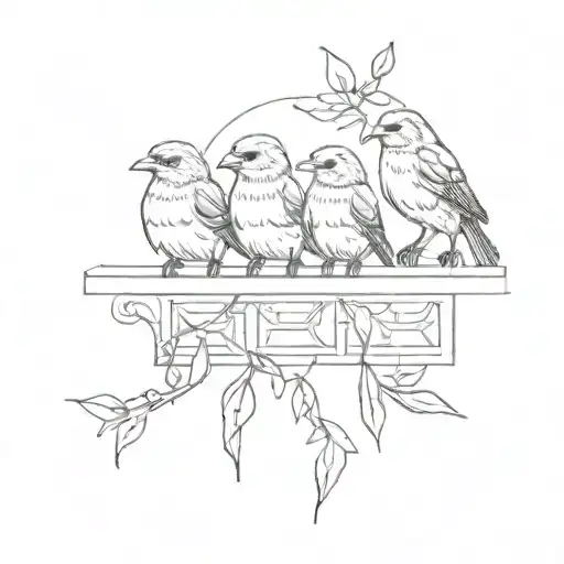 3 little birds sitting in a windowsill  tattoo design idea
