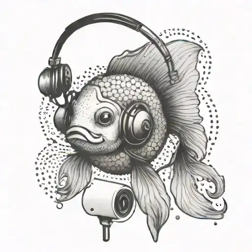 A tattoo of a goldfish wearing headphones listening to music tattoo design idea