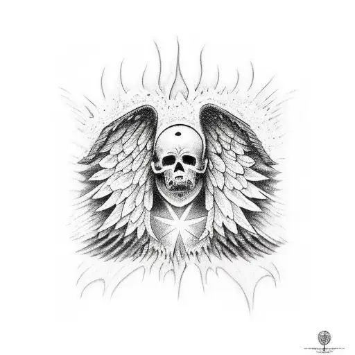 fallen angel falling down from skies black and white tattoo design idea