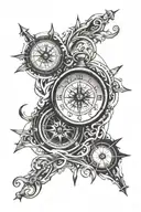 clock and compass intertwined tattoo design idea