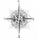 A compass with music notes as the directional arrows tattoo design idea