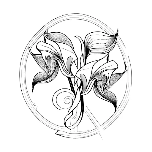 A symmetrical design combining the elegance of a calla lily with the strength of a dumbbell tattoo design idea