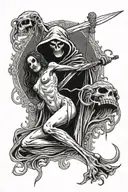 grim reaper taking a nude woman this is facing him tattoo design idea