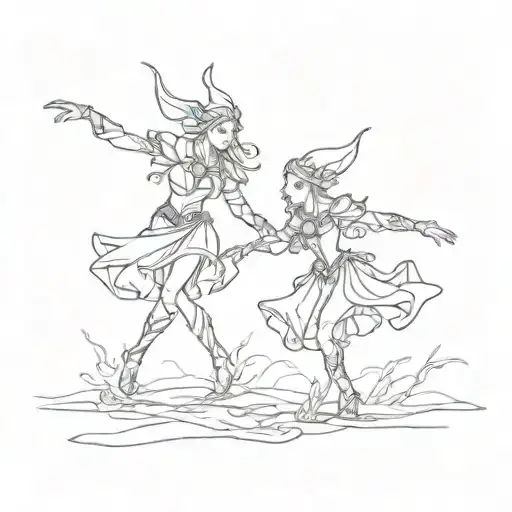 Dancing elfs in a shallow fog tattoo design idea