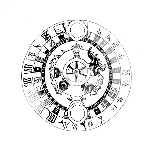 A minimalist tattoo of a dragon breathing fire in the shape of a roulette wheel tattoo design idea