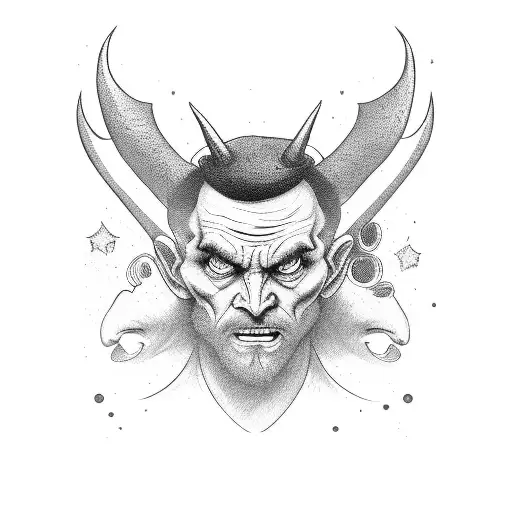 devil holding universe in his eyes tattoo design idea