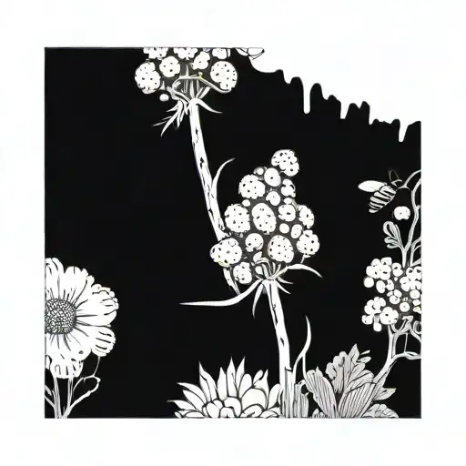 black berry bush with morel mushrooms and honey bees tattoo design idea