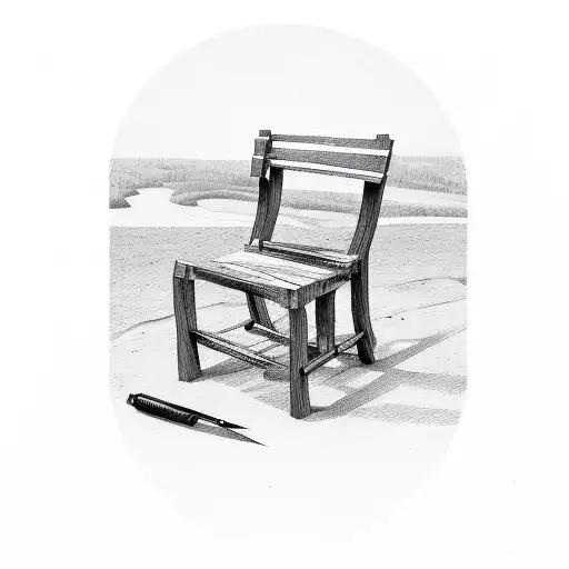 wooden chair on hill tattoo design idea