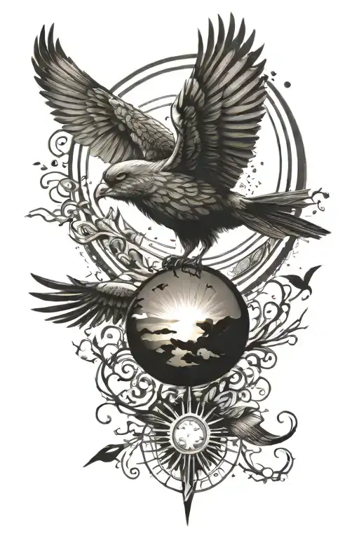 bird and sun set freedom love tattoo design idea