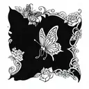 A beautiful butterfly with intricate patterns, surrounded by delicate roses to symbolize your love for your mom and Christianity tattoo design idea