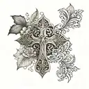 Design a tattoo featuring a cross surrounded by intricate floral patterns, symbolizing faith and friendship tattoo design idea
