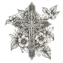 Design a tattoo featuring a cross surrounded by intricate floral patterns, symbolizing faith and friendship tattoo design idea