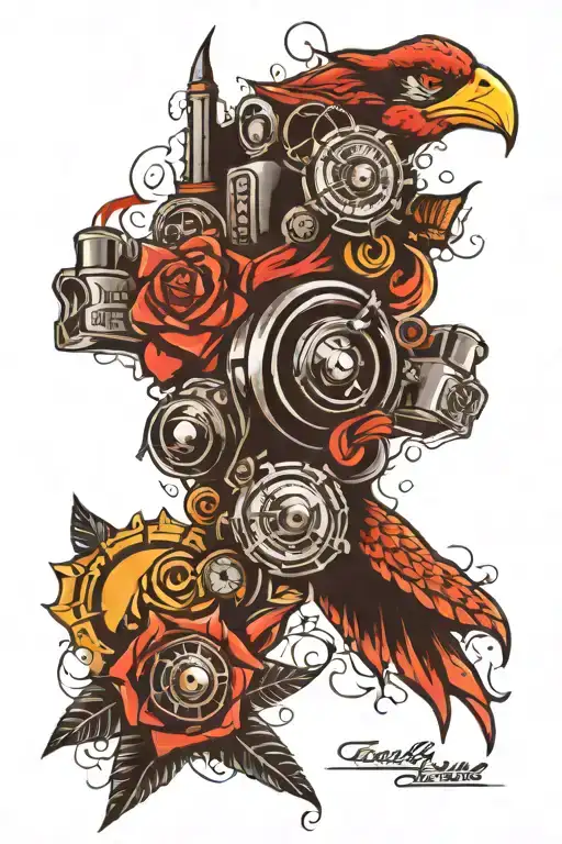 full sleeve old school style patchwork movie related tattoo design idea