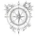compass with moon  tattoo design idea