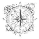 compass with moon  tattoo design idea