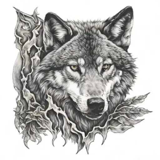 alpha wolf surrounded tattoo design idea