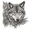 alpha wolf surrounded tattoo design idea