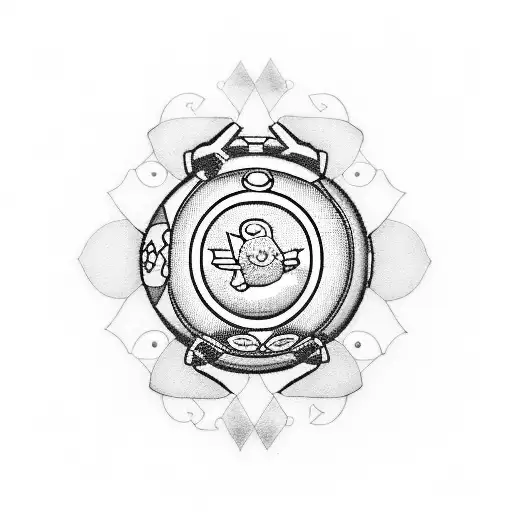 A dotwork tattoo of a Pokeball with Stitch popping out of it, surrounded by Pikachu and other Pokemon tattoo design idea