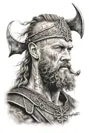 Ragnar Lothbrok from tv show Vikings, storm and old vikings ship and text "isaiah 7:15" tattoo design idea