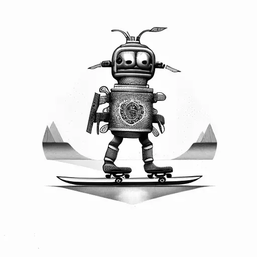 Bender encima de una patineta longboard  tattoo design idea