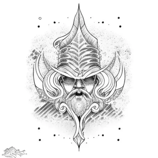 Ocean Wave witch zeus olimp in a front of wave tattoo design idea