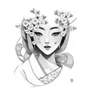 Japanese geisha surrounded by cherry blossoms tattoo design idea