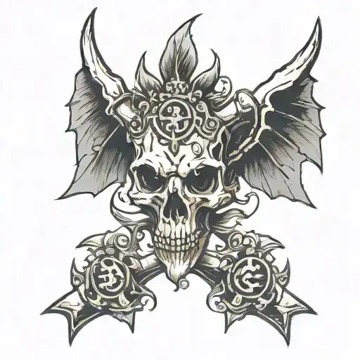 symbol of Mythosaur Skull and caduceus, mixed together tattoo design idea