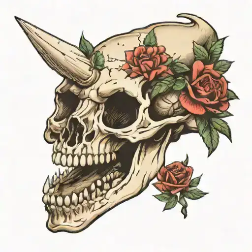 dinosaur skull with flowers  tattoo design idea