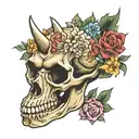 dinosaur skull with flowers  tattoo design idea