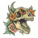 dinosaur skull with flowers  tattoo design idea