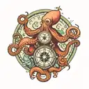 octopus holding a compass intertwined with mermaid swimming   tattoo design idea