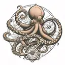 octopus holding a compass intertwined with mermaid swimming   tattoo design idea