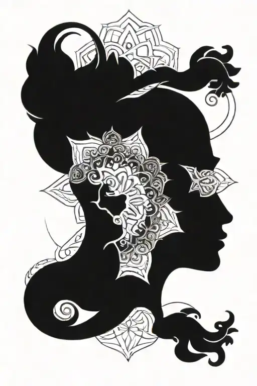 A detailed mandala design incorporating yoga poses and spiritual symbols  tattoo design idea