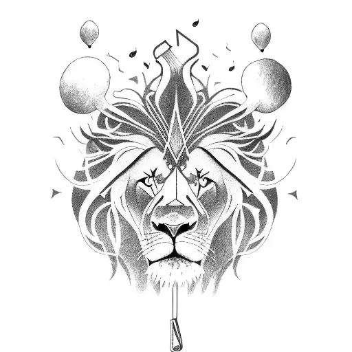 A lion god playing a musical instrument tattoo design idea
