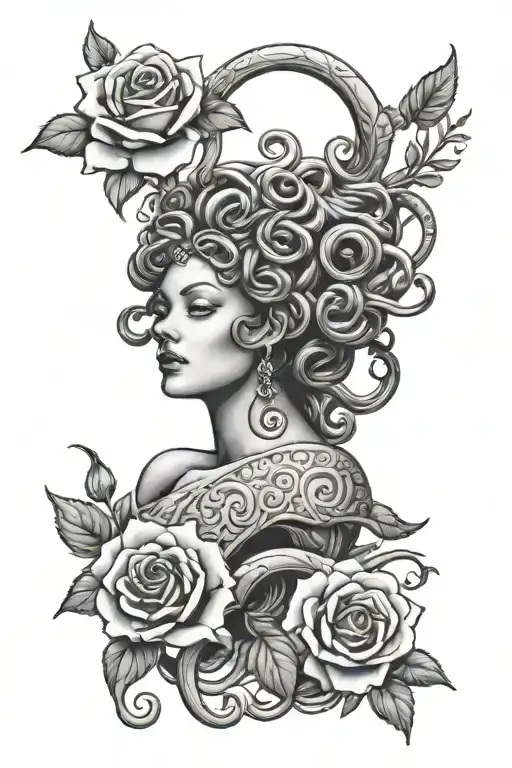 medusa with roses wrapped tattoo design idea