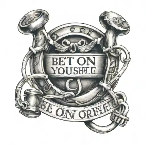 A stethoscope forming a loop around a horseshoe, with a banner that reads 'Bet on Yourself' as a reminder of self-confidence and luck tattoo design idea
