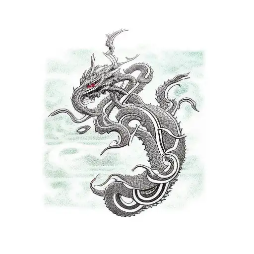 Hydra z 5 głowami, tułowiem węża, wijąca się wokół rózgi tattoo design idea