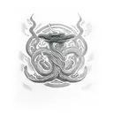 Hydra z 5 głowami, tułowiem węża, wijąca się wokół rózgi tattoo design idea