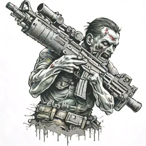 call of duty zombie with rifle tattoo design idea