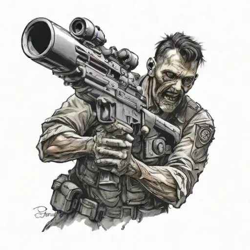 call of duty zombie with rifle tattoo design idea
