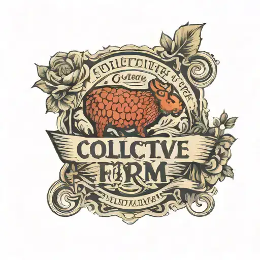 entrance sign with the inscription collective farm 52 tattoo design idea