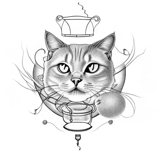 Black cat in lantern  tattoo design idea