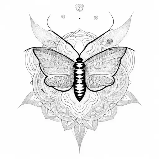 Moth, moon and mandala tattoo design idea