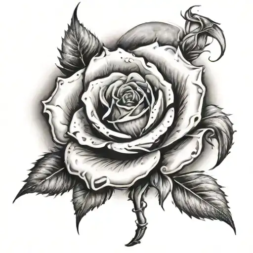 Burning rose and moon tattoo design idea