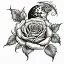 Burning rose and moon tattoo design idea