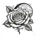 Burning rose and moon tattoo design idea